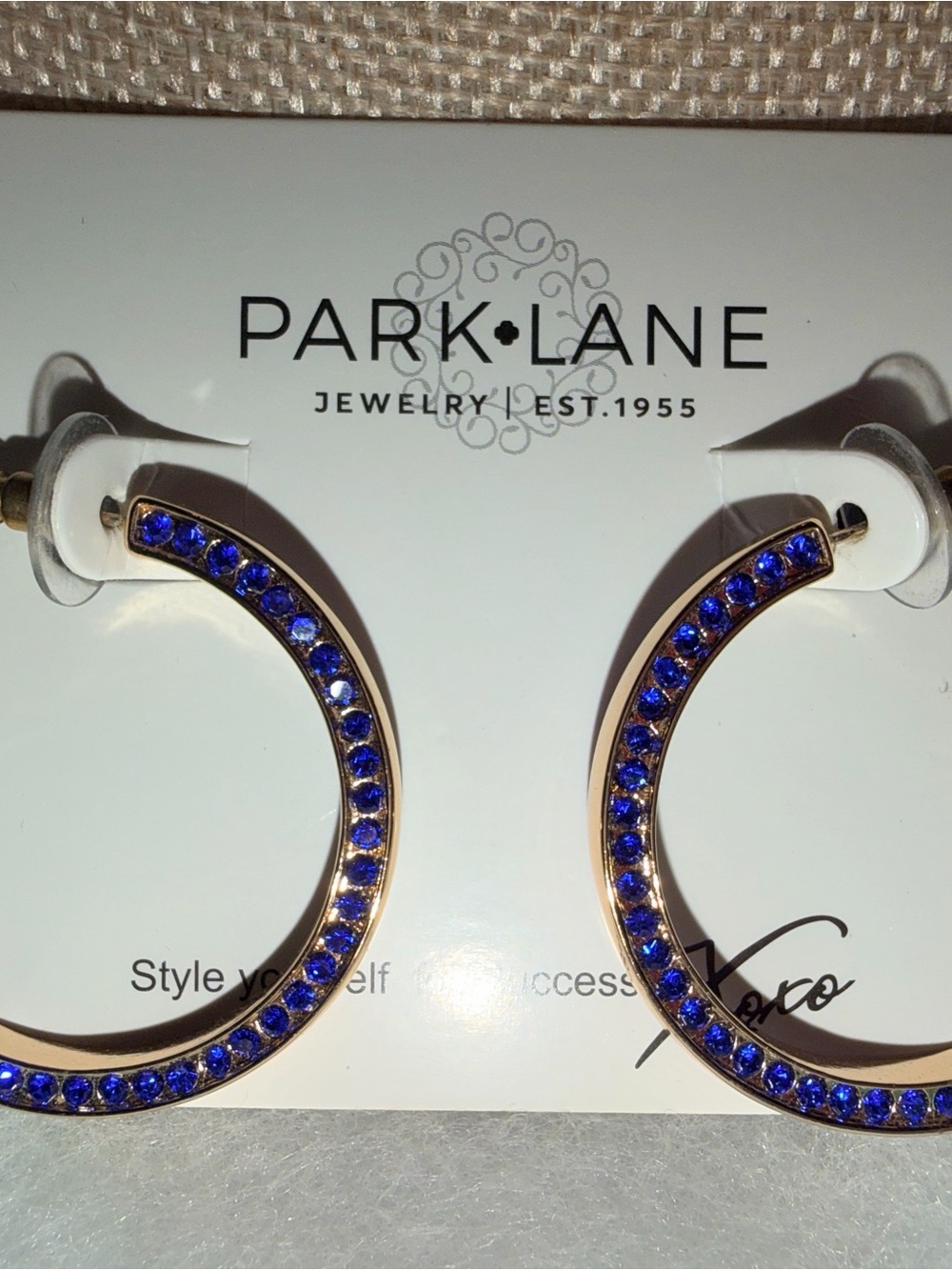 Park Lane Gold-Tone Hoop Earrings with Sapphire Blue Crystals